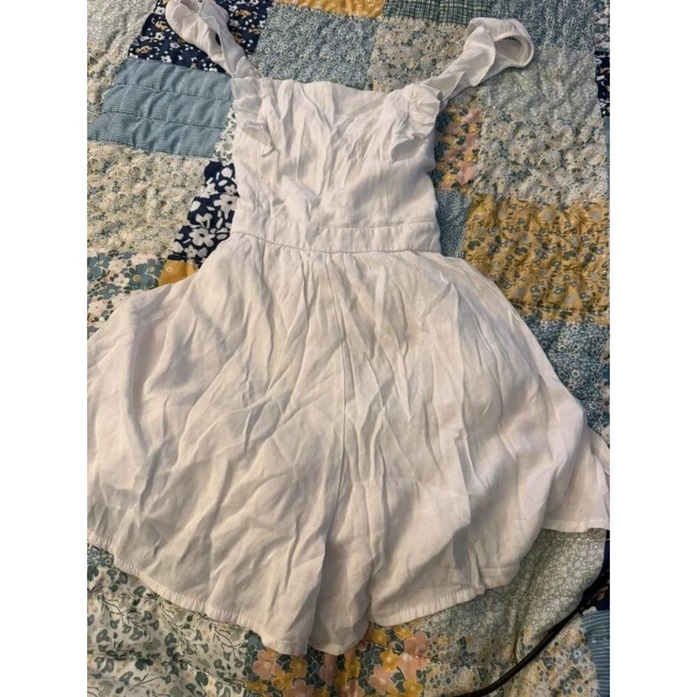Altar’d State White Linen Ruffle Strap Fit & Flare Dress Size Medium